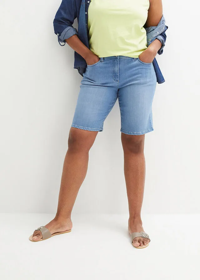 Bermudas vaqueras elásticas con cintura cómoda Denim claro