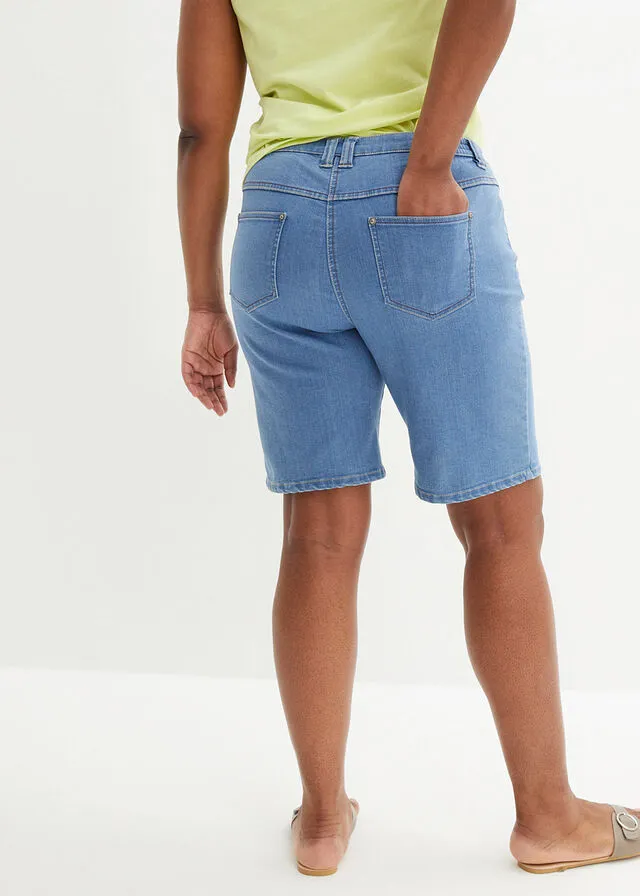 Bermudas vaqueras elásticas con cintura cómoda Denim claro