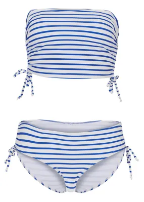 Bikini (2 piezas) de poliamida reciclada blanco/azul zafiro con rayas