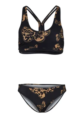 Bikini bustier (2 piezas) negro-turrón con estampado de leopardo