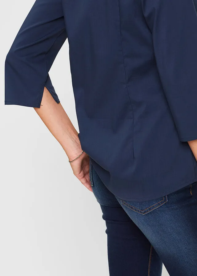 Blusa con cuello chimenea Azul oscuro