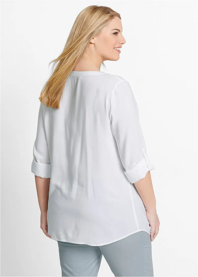 Blusa con escote en V, manga larga Blanco