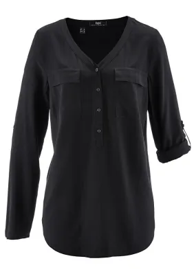 Blusa con escote en V, manga larga Negro