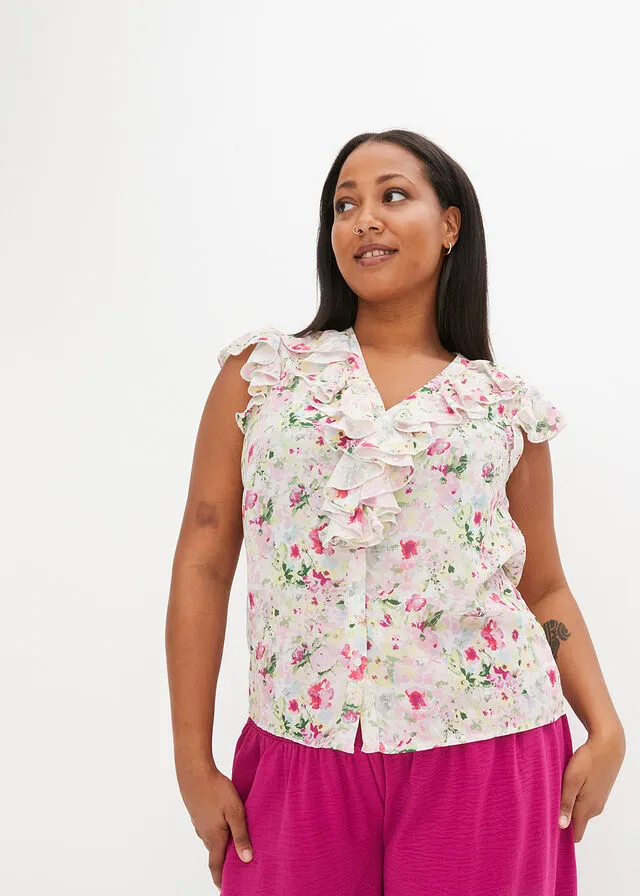 Blusa sin mangas orquídea púrpura con flores