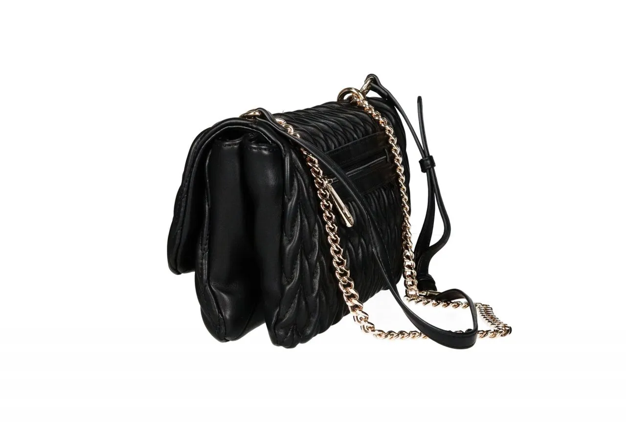 Bolso Colgar Negro Acolchado Con Tapa Logo Metal y Cadena