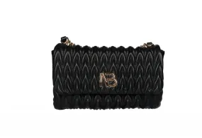 Bolso Colgar Negro Acolchado Con Tapa Logo Metal y Cadena