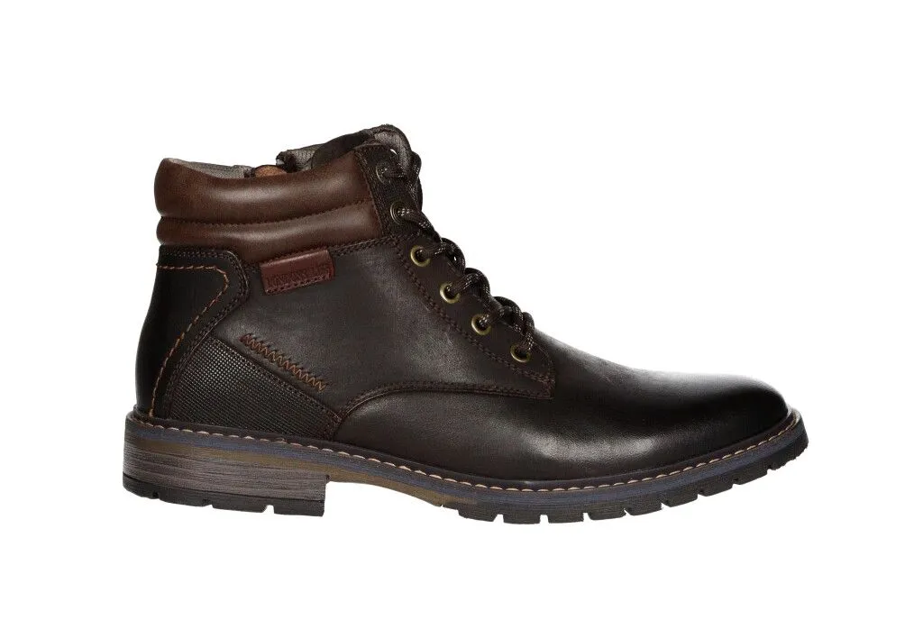 Botin Cremallera/cordon Piel Marron Cuello Acolchado Piso Goma