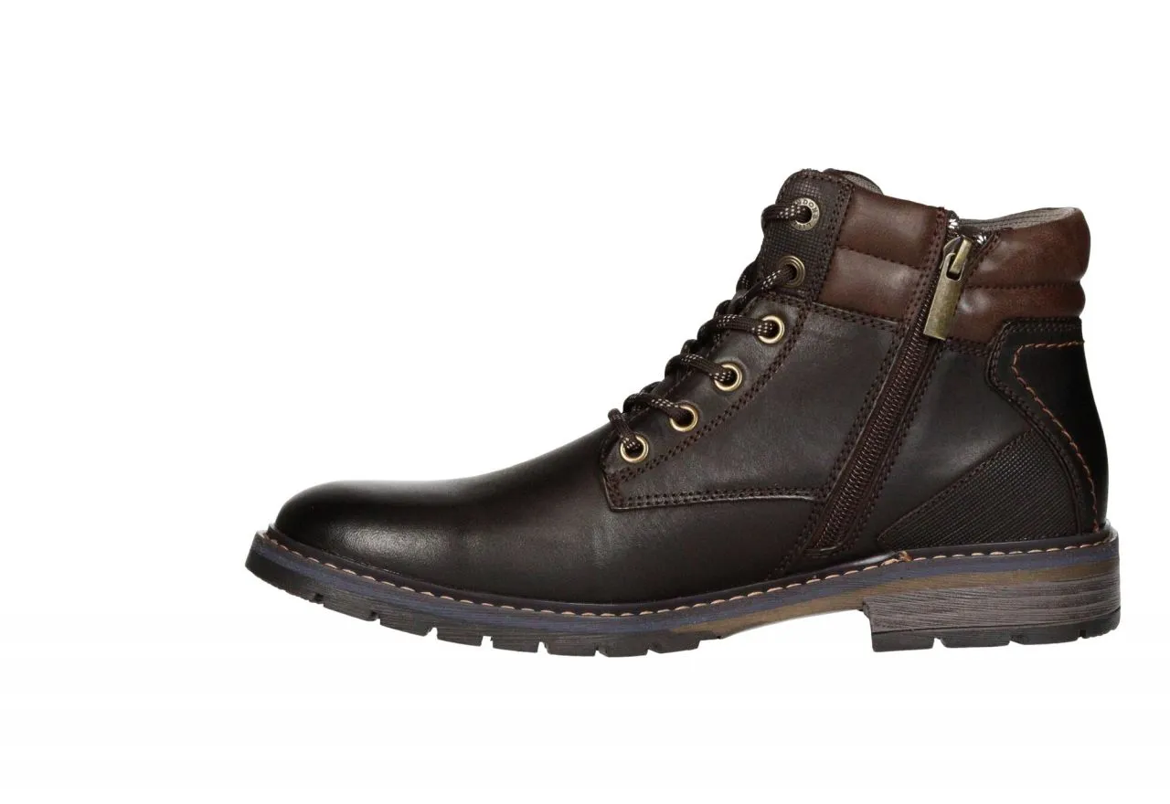 Botin Cremallera/cordon Piel Marron Cuello Acolchado Piso Goma