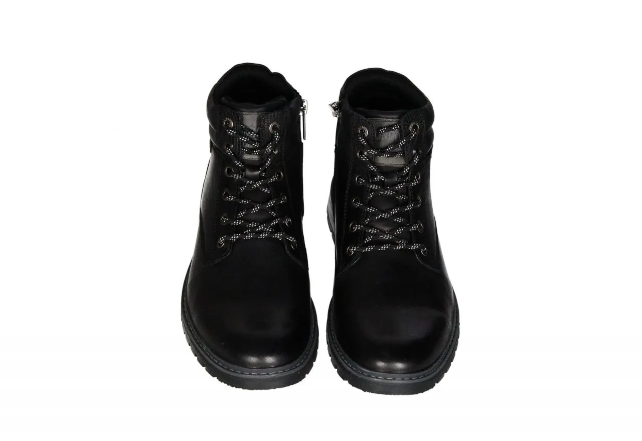 Botin Cremallera/cordon Piel Negro Cuello Acolchado Piso Goma