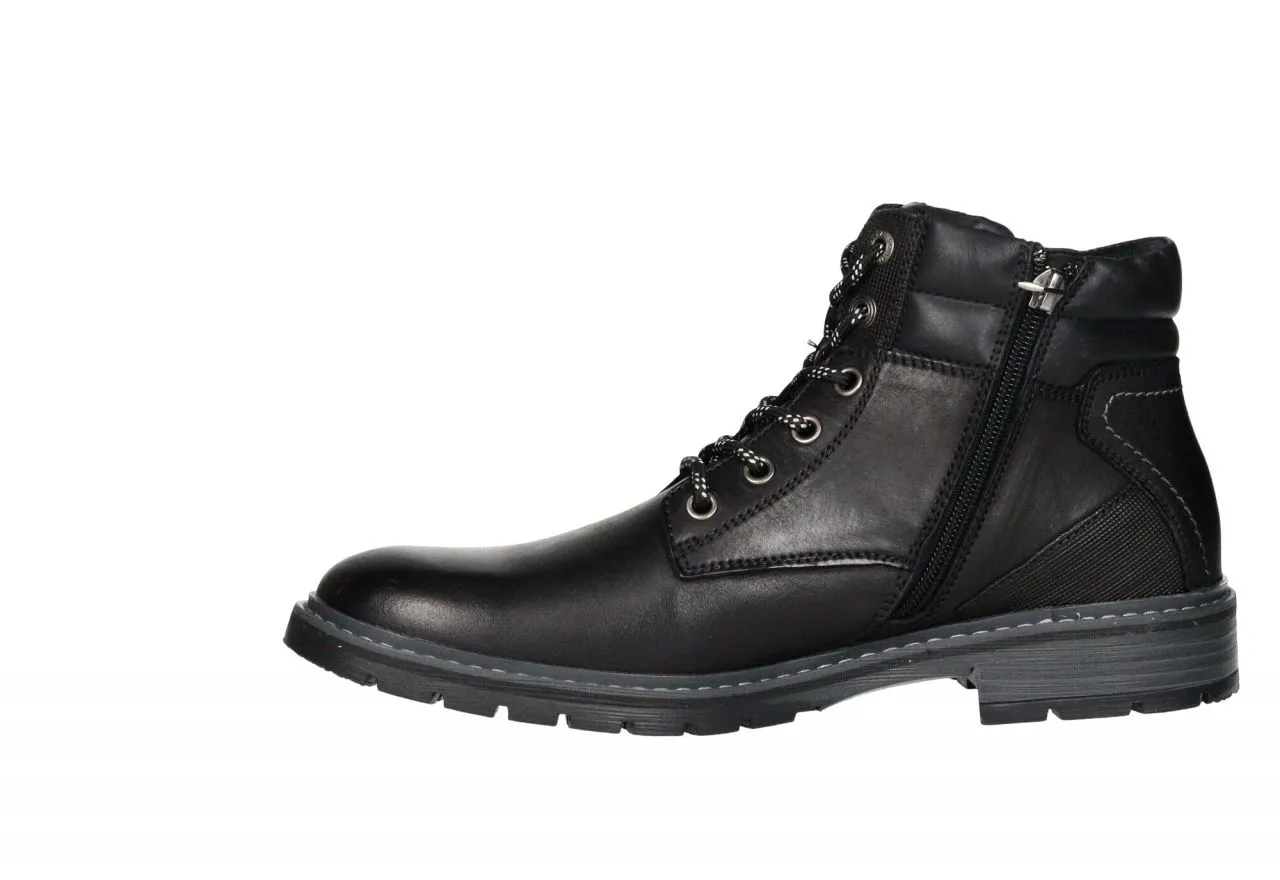 Botin Cremallera/cordon Piel Negro Cuello Acolchado Piso Goma