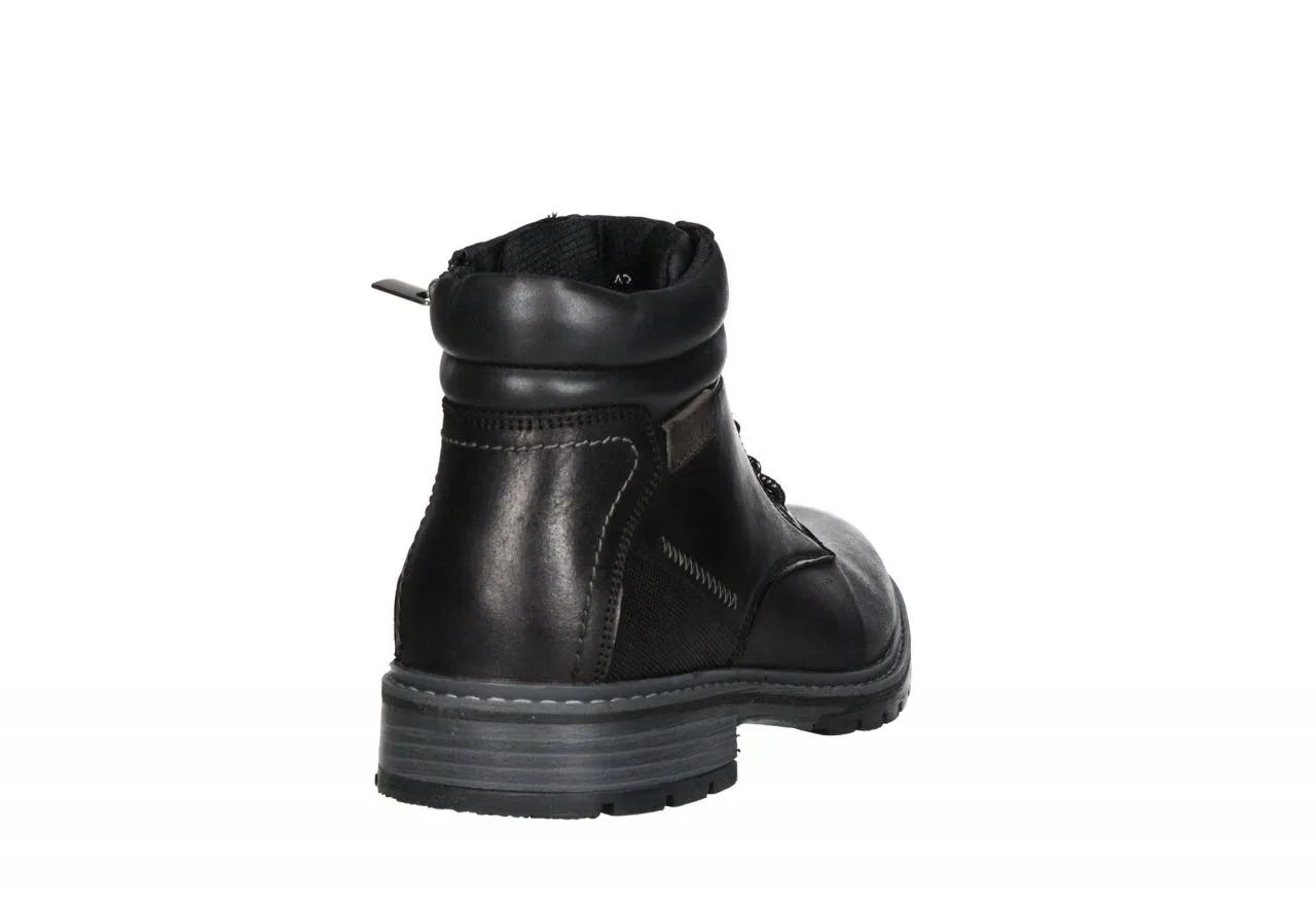 Botin Cremallera/cordon Piel Negro Cuello Acolchado Piso Goma