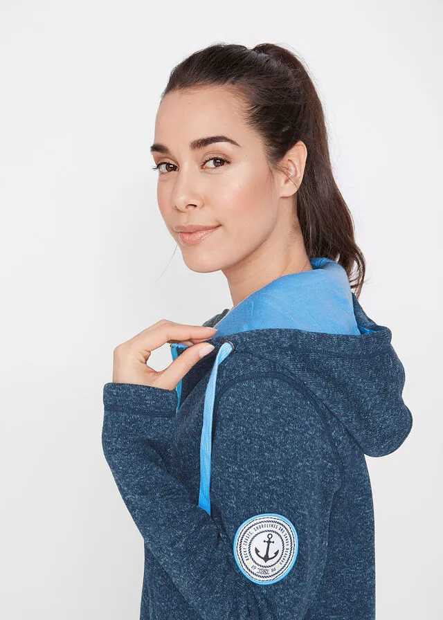 Chaqueta polar con capucha Azul marino jaspeado