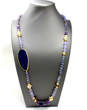 COLLARES LARGOS DE MUJER MORADOS CON PIEDRAS SEMIPRECIOSAS 