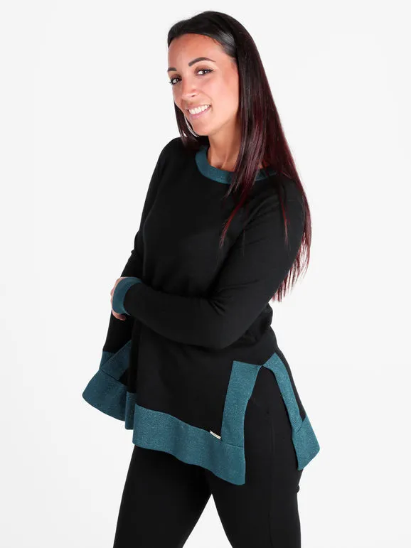 Coveri Moving Jersey de mujer con cuello redondo en contraste de color y aberturas laterales