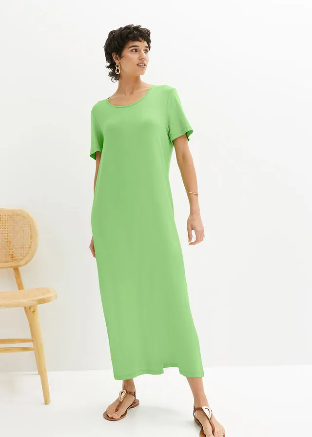 Cómodo vestido con abertura, largo maxi Verde apio