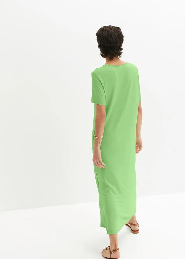 Cómodo vestido con abertura, largo maxi Verde apio