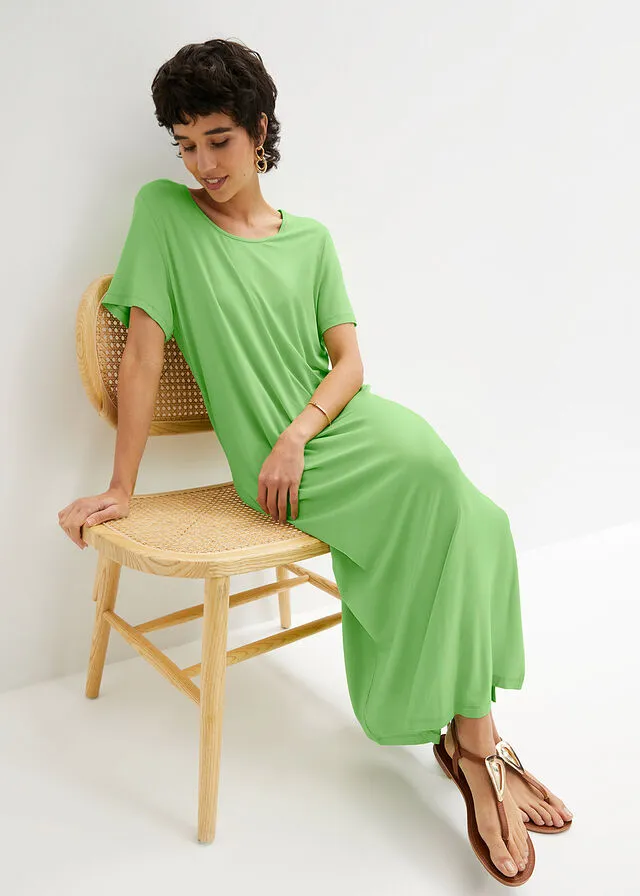 Cómodo vestido con abertura, largo maxi Verde apio