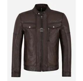 DARK MOCHA Men's Leather Biker Jacket Soft Leather Jacket