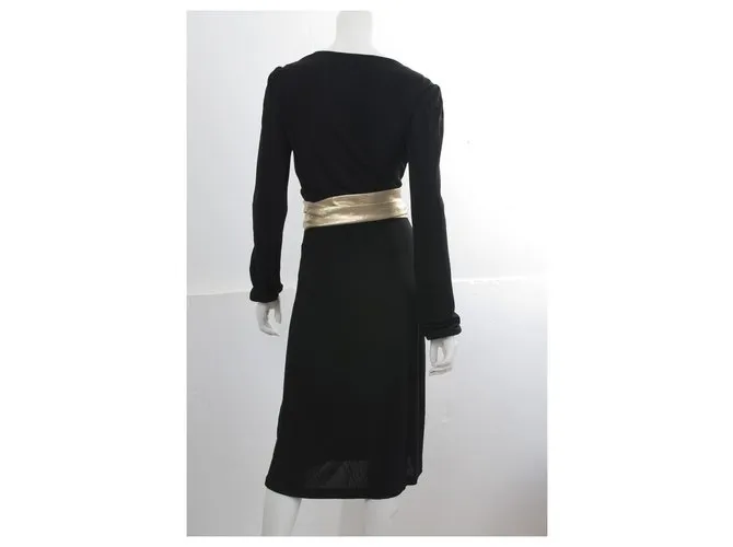 Diane Von Furstenberg Vestido vintage Obi Negro Dorado 