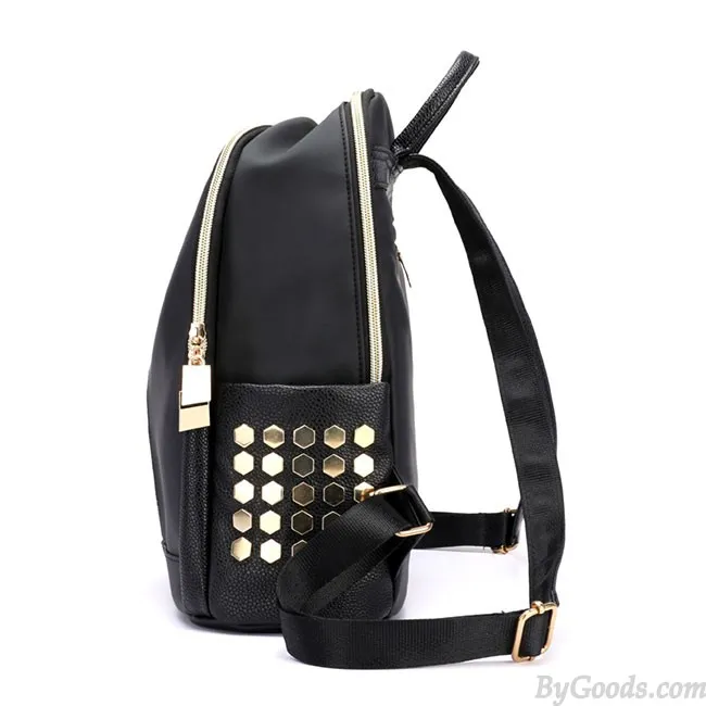 Fashion Double Vertical Stripe Black Nylon School Backpack