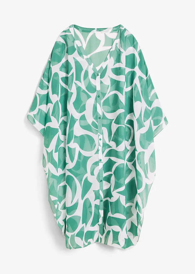 Kimono de gasa para la playa verde botella/blanco