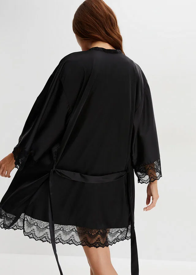 Kimono y Negligé (conjunto de 2 piezas) Negro