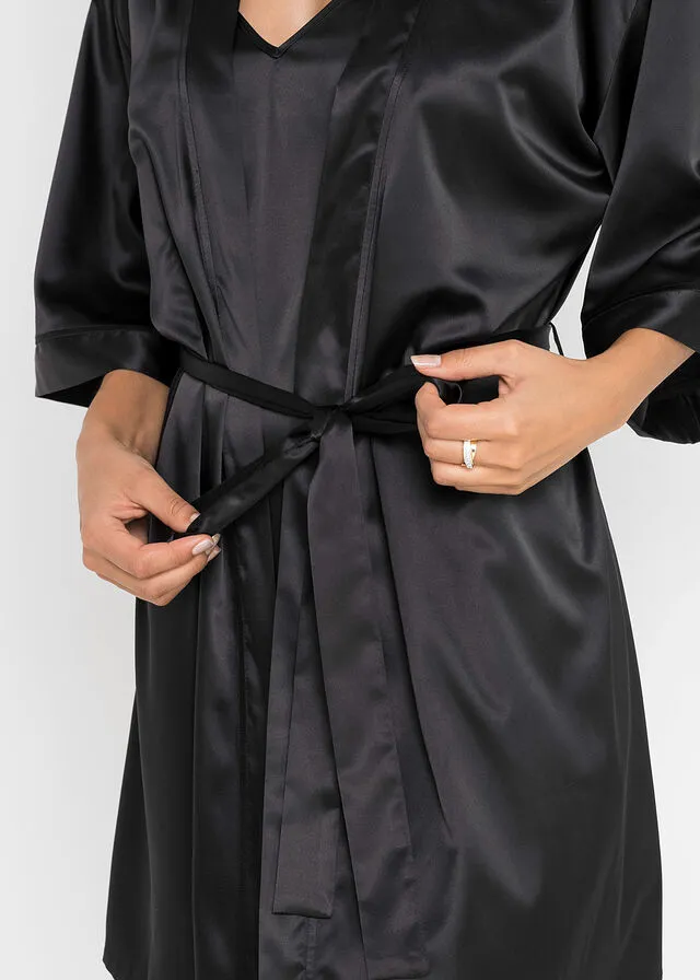 Kimono y negligé (juego de bata de 2 piezas) Negro