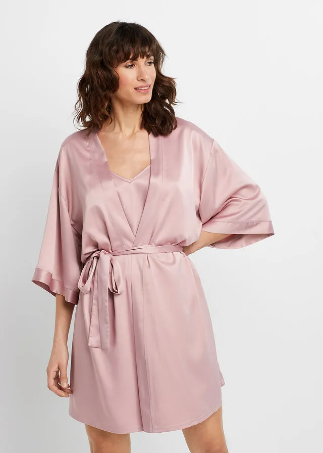 Kimono y negligé (juego de bata de 2 piezas) Rosa palo