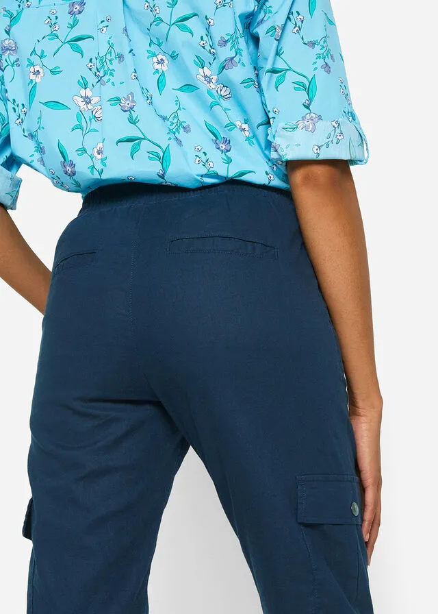 Pantalón cargo con lino Azul marino