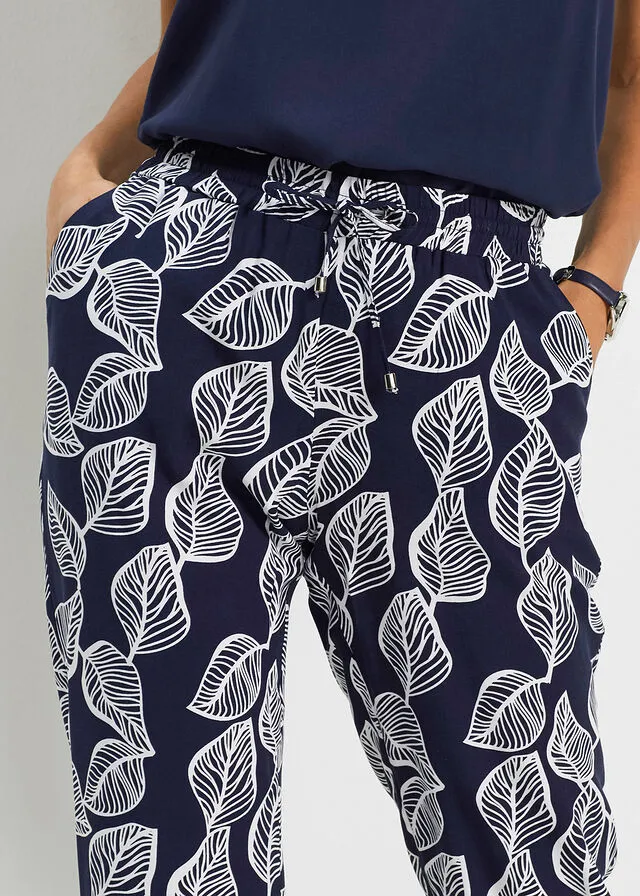 Pantalón con cintura elástica Azul marino-blanco