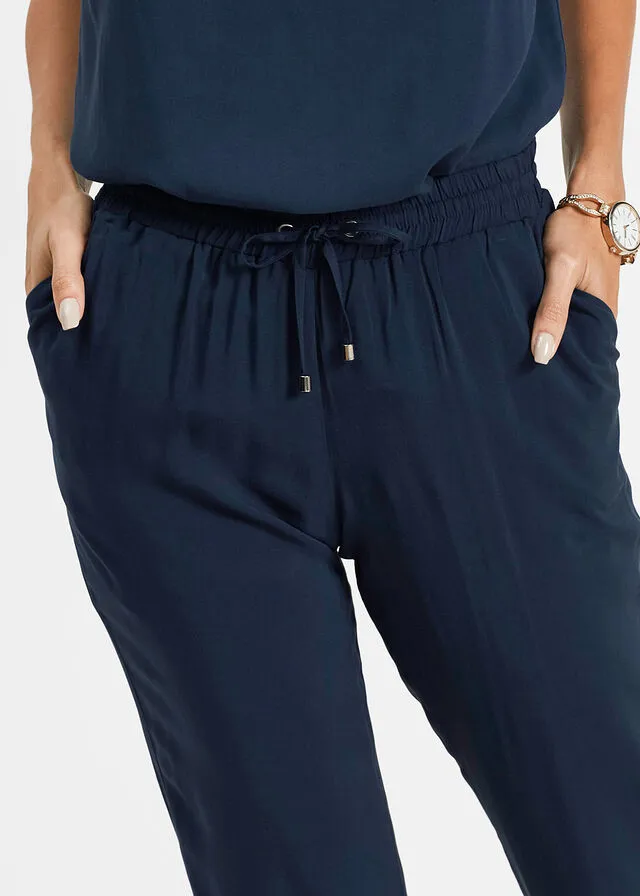 Pantalón con cintura elástica Azul marino-blanco