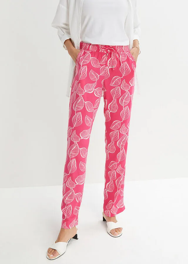 Pantalón con cintura elástica Rosa oscuro-blanco