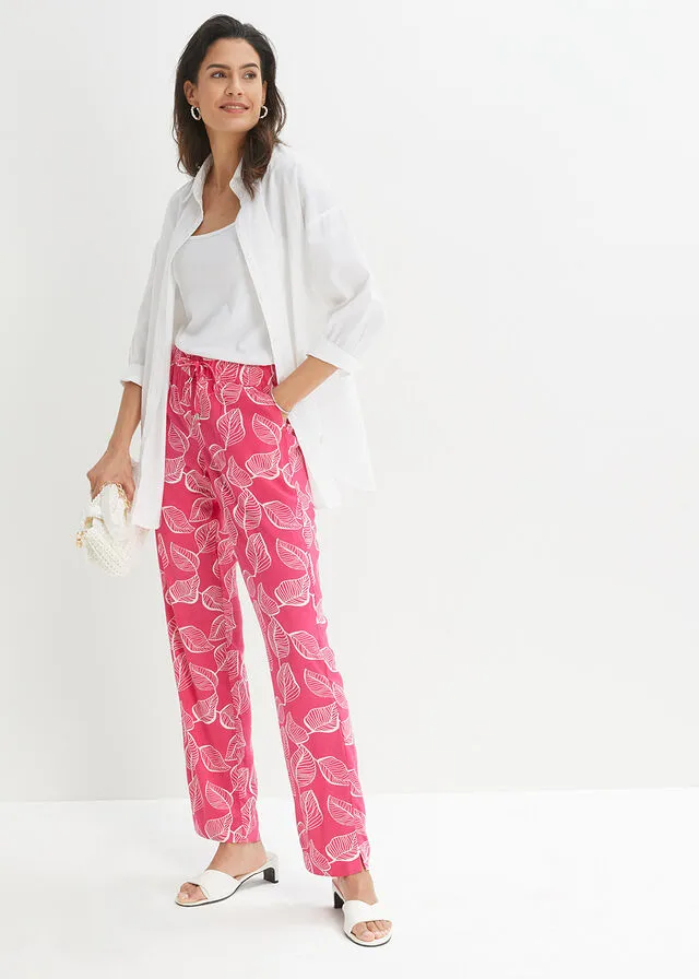 Pantalón con cintura elástica Rosa oscuro-blanco