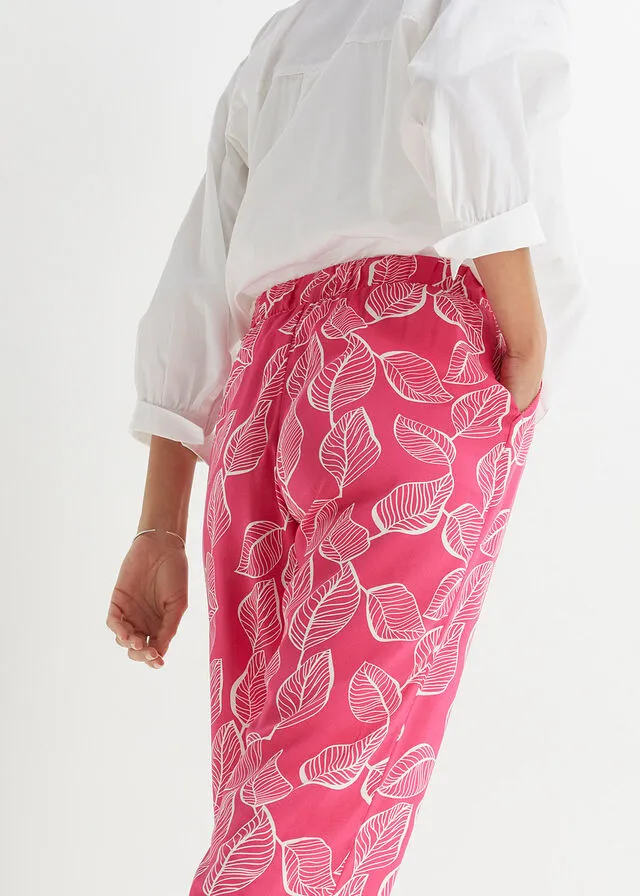 Pantalón con cintura elástica Rosa oscuro-blanco