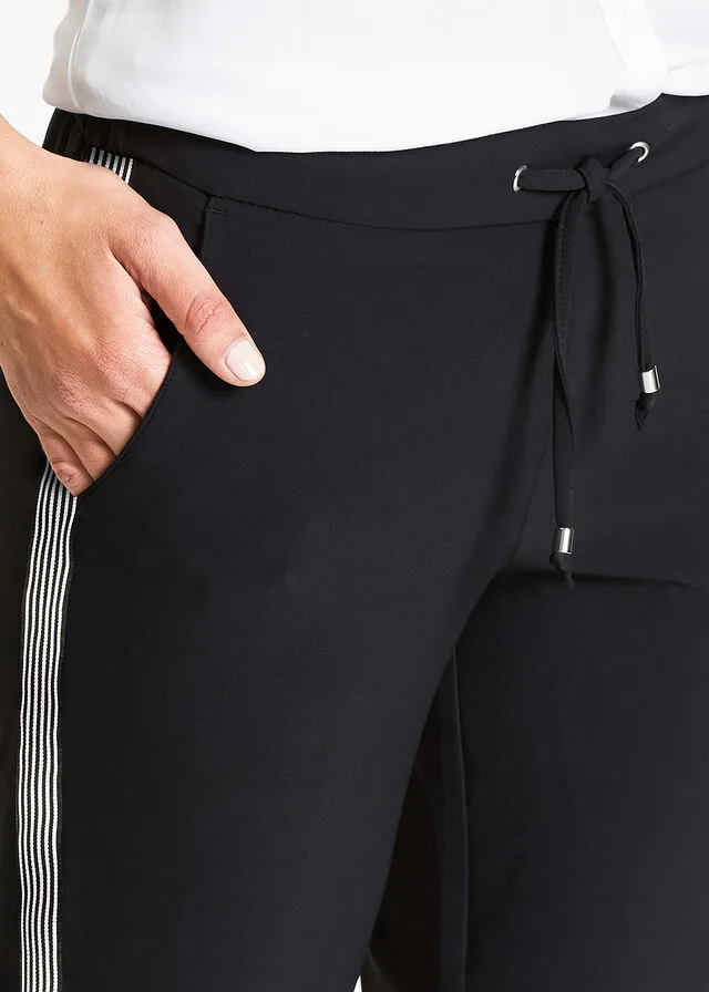 Pantalón recto con cintura ajustable y adornos laterales Negro