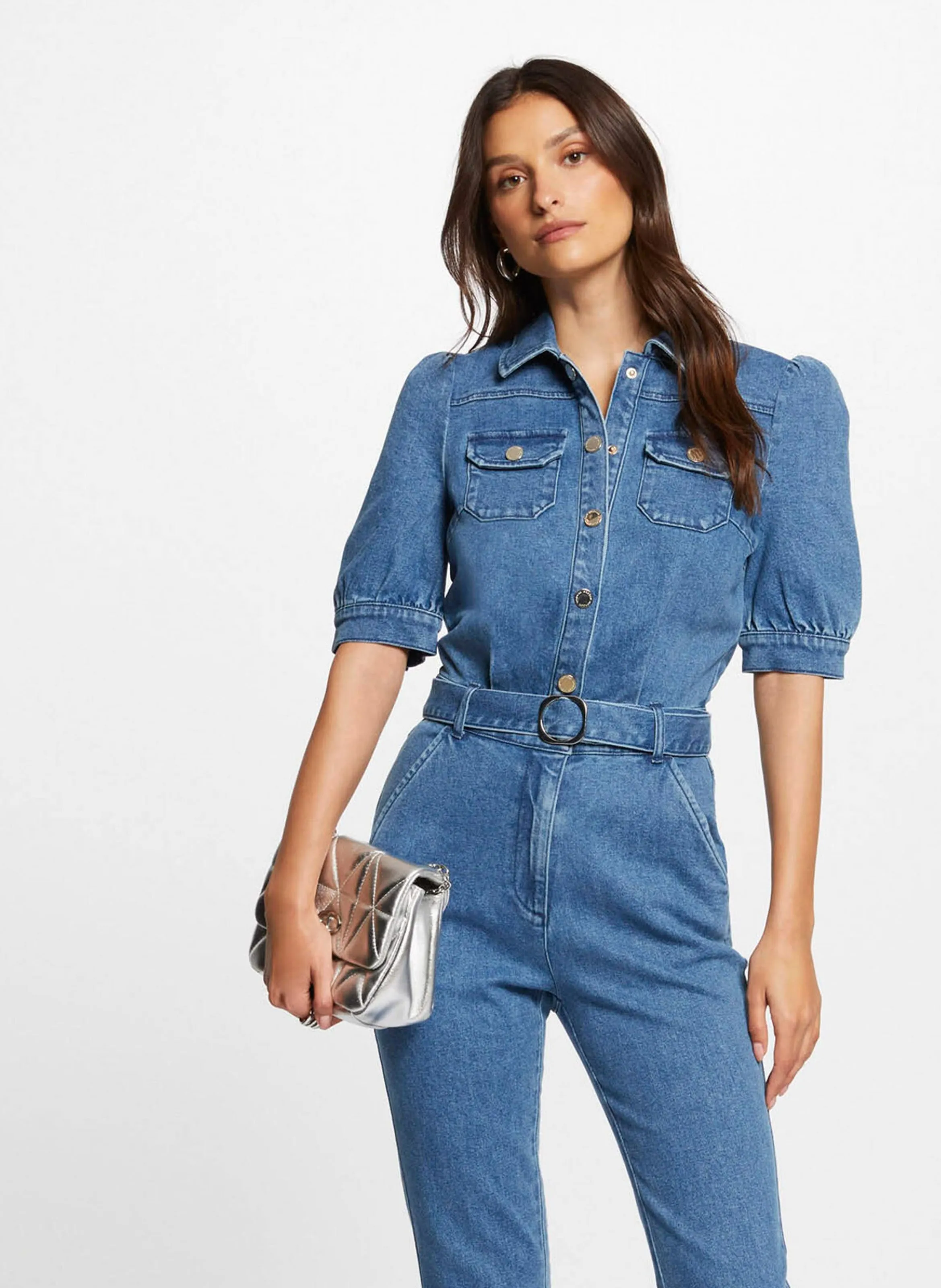 PCHICA - Mono vaquero con cuello de camisa en azul