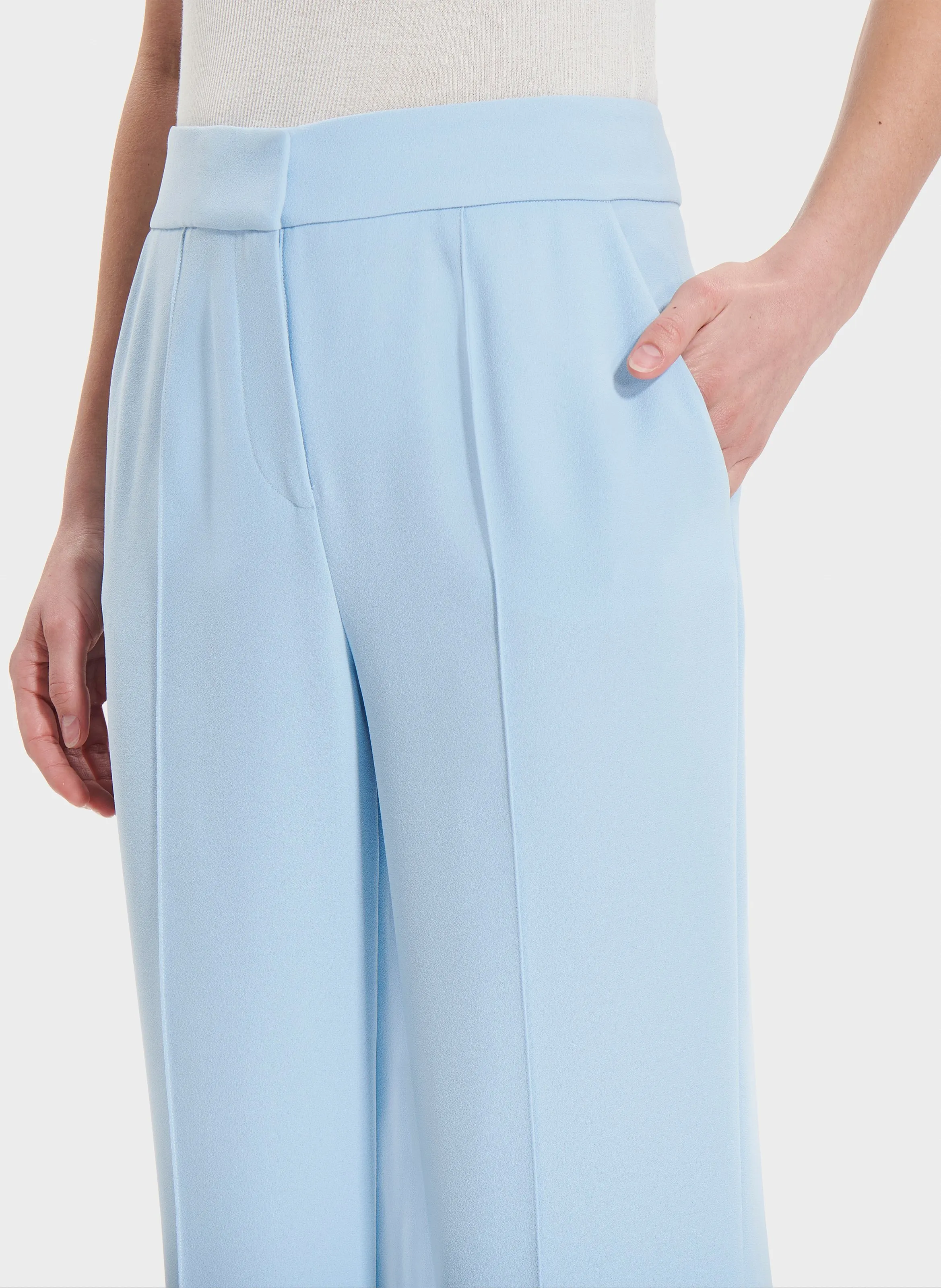 PERVENCHE - Pantalón ancho de talle alto con pinzas en azul