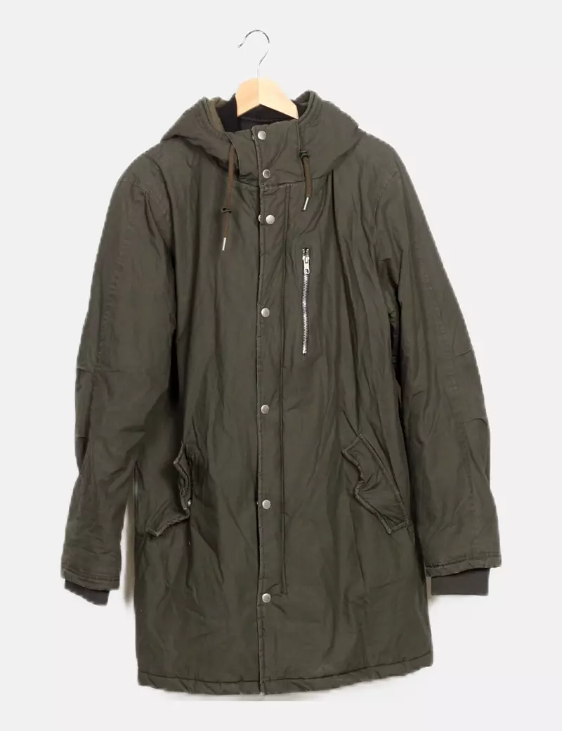 Pull&Bear Parka verde capucha