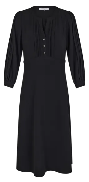 SOLANGE - Vestido midi recto con cuello tunecino en negro