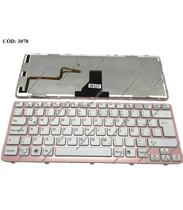 TECLADO SONY SVE14A SVE14AE12M SVE14A2X1EB SVE-14 SVE-14A  SERIES MARCO ROSADO BACKLIT S12521001247 WH LA ORIG.