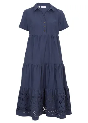 Vestido tipo túnica con bordado calado Azul marino