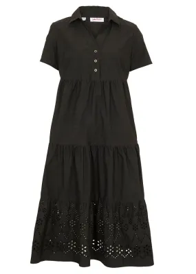 Vestido tipo túnica con bordado calado Negro