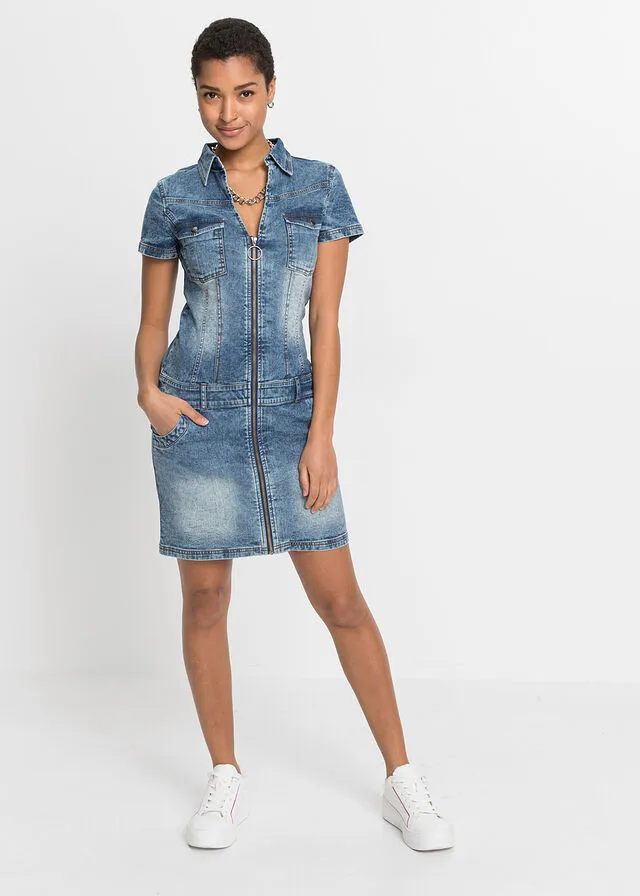 Vestido vaquero con cremallera Denim lavado