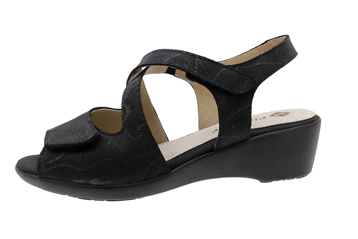 Wegde Sandal Black Leather