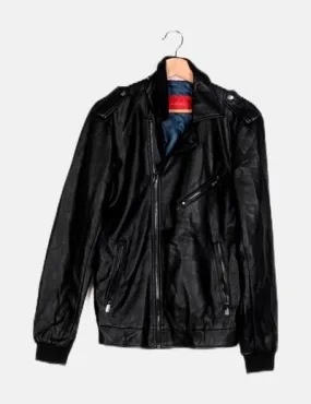 Zara Cazadora biker negra efecto piel