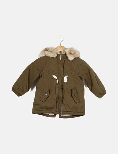 Zara Parka verde capucha pelo